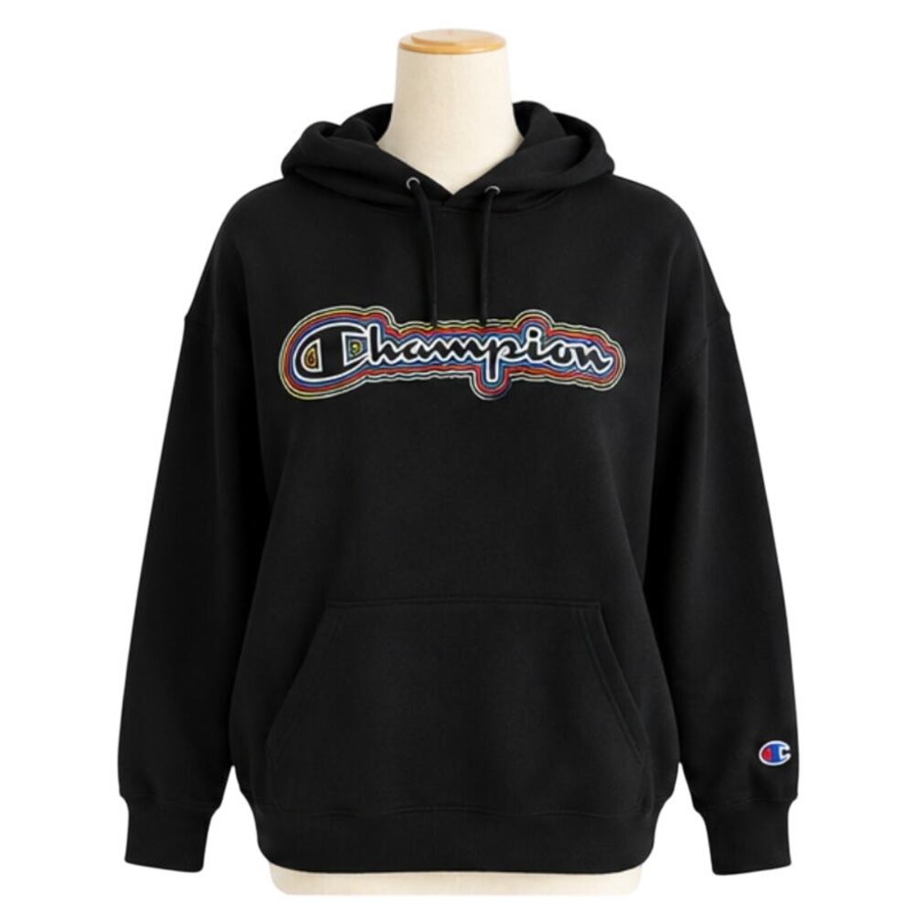 Champion Women’s Powerblend Oversized Hoodie 2XL Black Rainbow Logo GF265